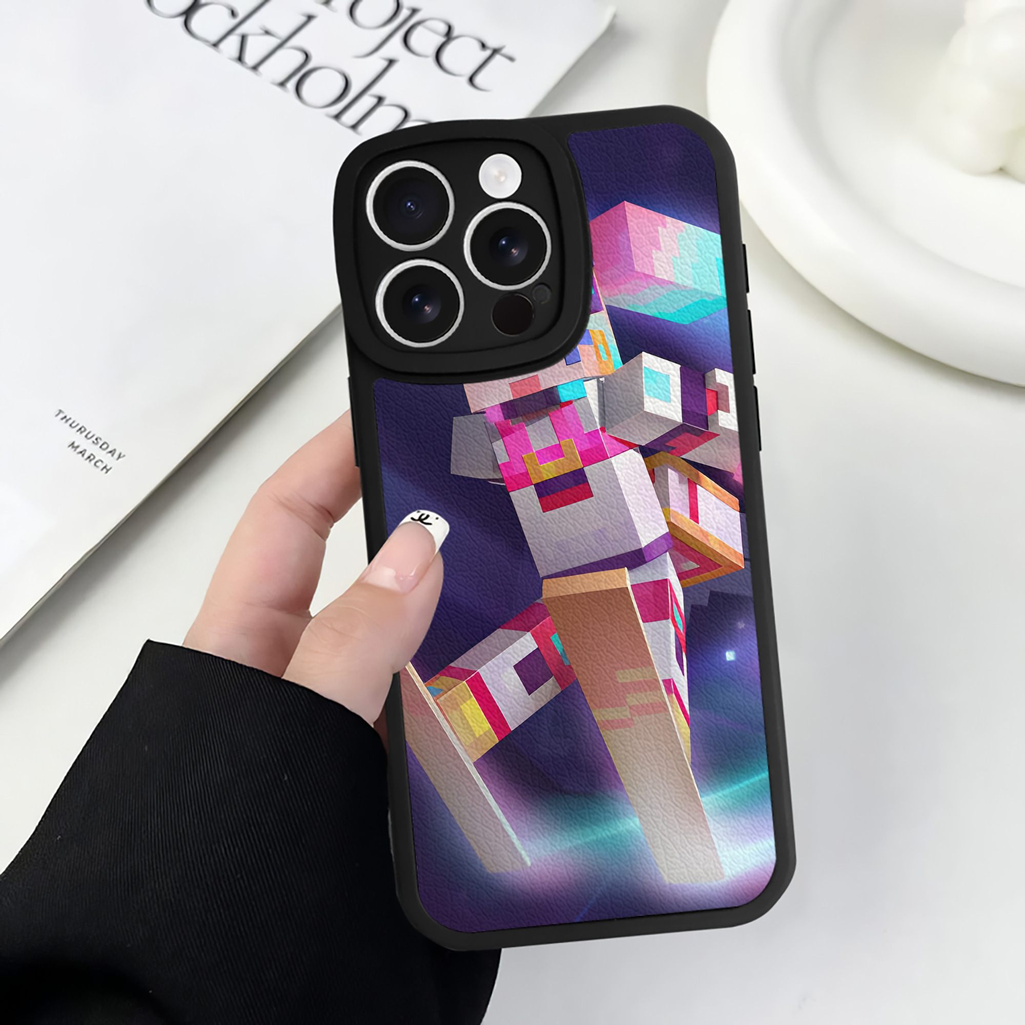 （画像用） マインクラフト ブロックの世界 Minecraft MC Block world 【iPhone 16シリーズ対応】シリコンスマホケース（レザー調） 材質：シリコン